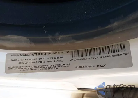 2016 Maserati Ghibli S z USA, uszkodzony, nr VIN ZAM57RSA1G1175627